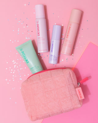 Limited-edition Best-Selling Minis Set with PUFF.ME mousse, GLOSS.ME mask, FAB.ME leave-in, HOLD.ME hairspray, and reusable cosmetic pouch.