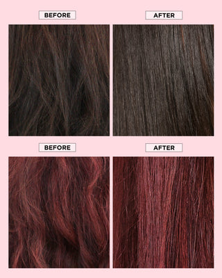 Comparison of hair before (frizzy) and after (smooth & straight) when using the smoothing brush