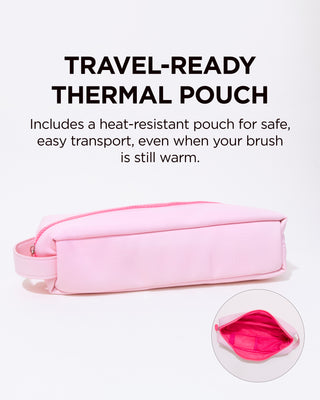 Showcasing the heat-resistant pouch that comes with the smoothing brush for easy & safe transport