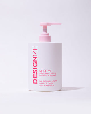 Front view of the PUFF.ME Volumizing Conditioner 1L bottle with a pump for easy use.