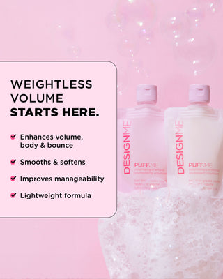 PUFF.ME Volumizing Shampoo & Conditioner Discovery Sizes with a list of key benefits