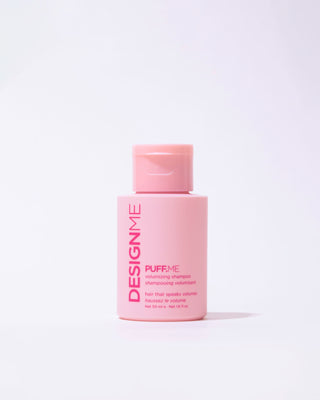Front view of travel-size PUFF.ME Volumizing Shampoo bottle, compact and sleek.