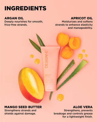 HOLD.ME styling cream ingredients include argan oil, apricot oil, aloe vera and mango seed butter.