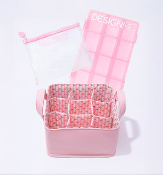 Ally Nicole bag includes a removable basket with 9 separators for bottles/aerosol cans, cute pink plastic organizing container for small accessories and detachable jelly pouch for oils/liquids.