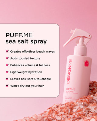 PUFF.ME sea salt spray creates effortless beach waves, enhances volume, adds lightweight hydration, wont dry your hair out.