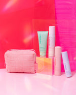 Limited-edition Best-Selling Minis Set with PUFF.ME mousse, GLOSS.ME mask, FAB.ME leave-in, HOLD.ME hairspray, and reusable cosmetic pouch.