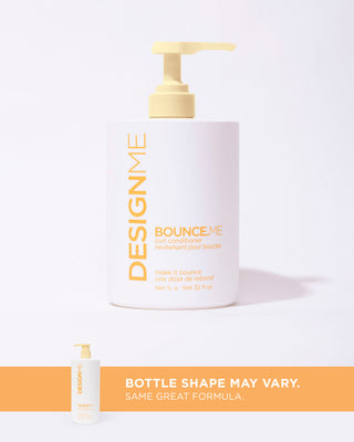Front view of the BOUNCE.ME Curl Conditioner 1L bottle with a pump for easy use with callout bottle shape may vary. Same great formula.