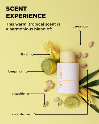Scent cues for BOUNCE.ME Curl Conditioner with tropical and floral notes.