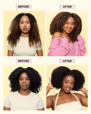 Models after using BOUNCE.ME curl mousse, showing curl definition and reduced frizz