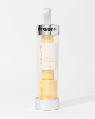 BOUNCE.ME shampoo and conditioner ornament displayed on a grey background.