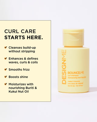 BOUNCE.ME curl shampoo cleanses without stripping, enhances and defines waves, curls, coils, and smooths frizz.