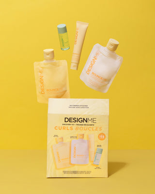 DESIGNME Curl Discovery Kit displayed with its included curl-enhancing hair care products.