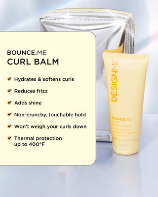 BOUNCE.ME curl balm hydrates, softens curls, reduces frizz, adds shine, non-crunchy touchable hold.