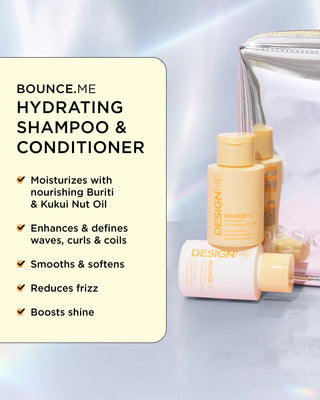 BOUNCE.ME curl shampoo & conditioner enhances & defines waves, curls, coils, softens, reduces frizz and boosts shine.