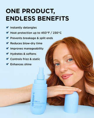 FAB.ME multi-vitamin leave-in treatment instantly detangles, heat protection, prevents breakage, reduces blow dry time, hydrates and softens and more!
