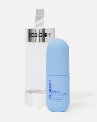 FAB.ME multi-vitamin leave-in treatment ornament sits outside packaging, displayed on a grey background.