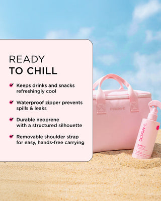 Forever Salty Beach Cooler keeps drinks and snacks refreshingly cool, waterproof zipper prevents spills and leaks. Durable neoprene with a structured silhouette and removable shoulder strap for easy, hands-free carrying.