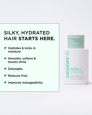 GLOSS.ME conditioner hydrations & locks in moisture, smooths, softens and boosts shine, reduces frizz.