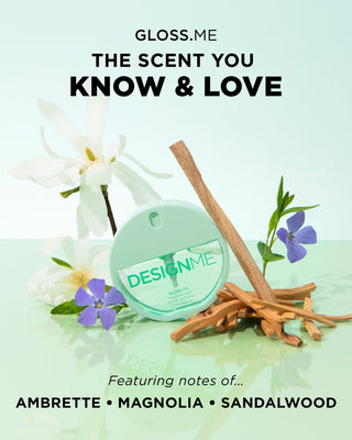 GLOSS.ME hair & body fragrance mist featuring notes of ambrette, magnolia and sandalwood.