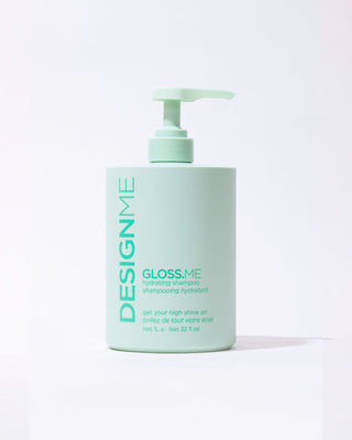 Front view of the GLOSS.ME Hydrating Shampoo 1L bottle with a pump for easy use.
