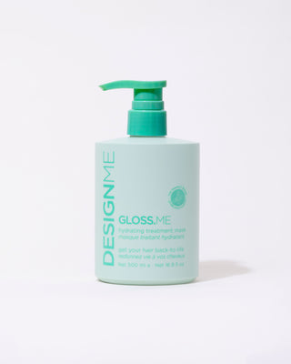 Front view of half-litre GLOSS.ME Hydrating Shampoo bottle featuring a convenient pump for easy and precise use.