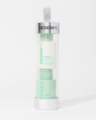 GLOSS.ME shampoo & conditioner ornament sit on a grey background.