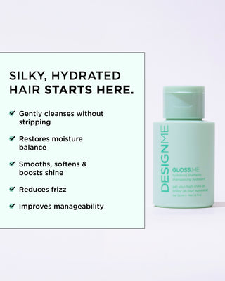 GLOSS.ME hydrating shampoo gently cleanses, restores moisture, smooths, softens and boosts shine, reduces frizz.