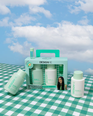 GLOSS.ME spring duo for hydration sitting on a green gingham blanket.