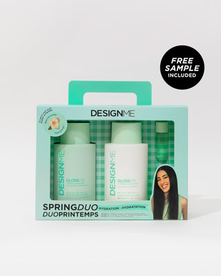 Spring duo for hydration on a grey background with a bubble saying free sample included