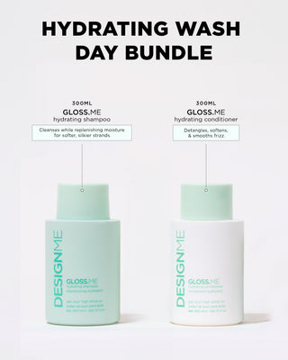 GLOSS.ME Hydrating Wash Day Bundle: shampoo & conditioner (300 ml) that smooth, soften, boost shine, and replenish moisture for softer, silkier hair.
