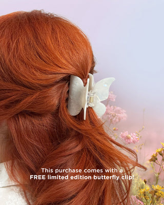 Every purchase of our limited-edition Women's Month BOUNCE.ME curl mousse of PUFF.ME dry texture spray comes with a free limited-edition butterfly clip.