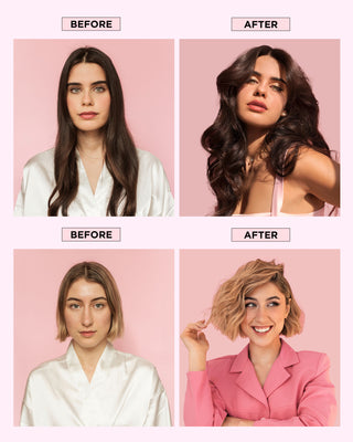 Before and after using DESIGNME PUFF.ME Dry Texture Spray on fine and medium hair.