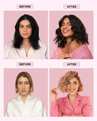 Before and after using DESIGNME PUFF.ME Dry Texture Spray on fine and medium hair.