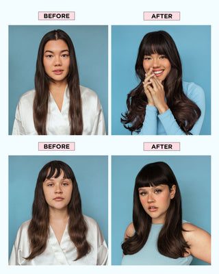 Before and after using DESIGNME QUICKIE.ME Dry Shampoo for Dark Tones 