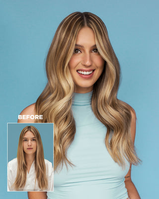 Before and after using DESIGNME QUICKIE.ME Dry Shampoo for Light Tones 