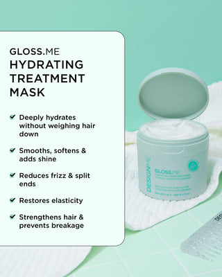GLOSS.ME hydrating treatment mask deeply hydrates without weighing hair down, smooths and softs, reduces frizz, strengthens hair and prevents breakage.