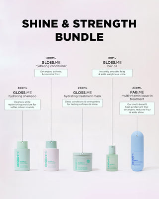 Shine & Strength bundle cleanses, hydrates, conditions, and smooths frizz all in one routine.