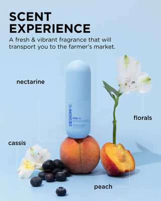 FAB.ME multi-vitamin leave-in treatment has a fresh, vibrant fragrance of nectarine, florals, cassis, and peach.