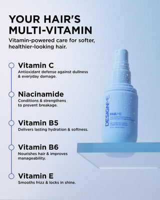 FAB.ME features 5 vitamins including vitamin C, Niacinamide, vitamin B5, vitamin B6 and vitamin E.