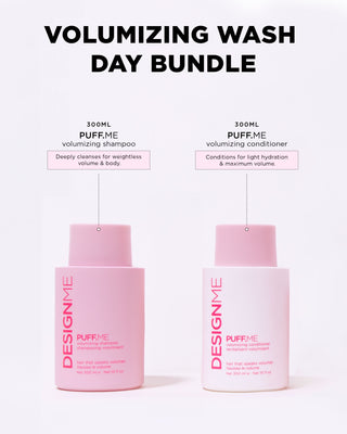 PUFF.ME Volumizing Wash Day Bundle: shampoo & conditioner (300 ml) to boost volume, body, and lightweight hydration.