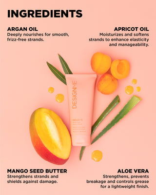 HOLD.ME styling cream ingredients include argan oil, apricot oil, mango seed butter and aloe vera.