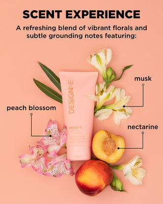HOLD.ME styling cream scent experience is a refreshing blend of peach blossom, musk and nectarine.
